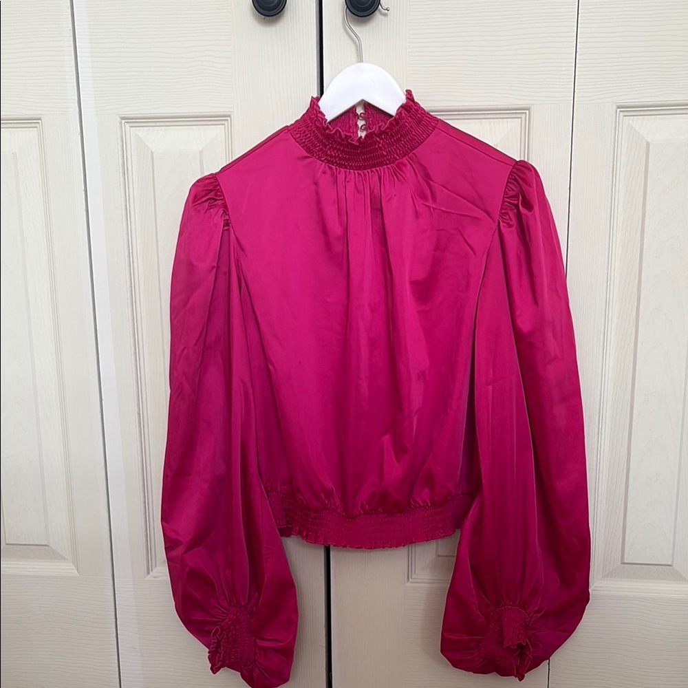 Pink Ruffled Puff Sleeve Blouse
